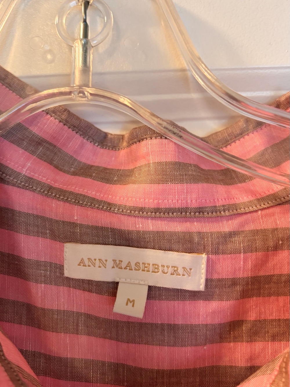 ANN MASHBURN Pink and Gray Striped Linen/Cotton Shirt - Picture 4 of 10